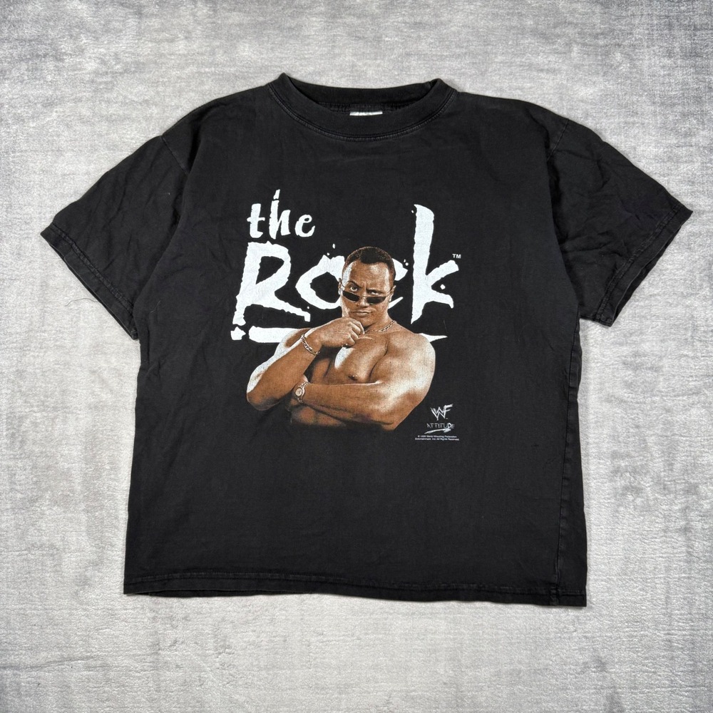 The Rock Shirt Youth Large Black Vintage 1999 WWF Attitude Sogo WWE Wrestling